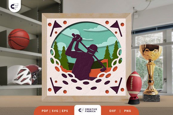 Download Golf Player 3D Shadow Box Paper Cut - Premium Resources