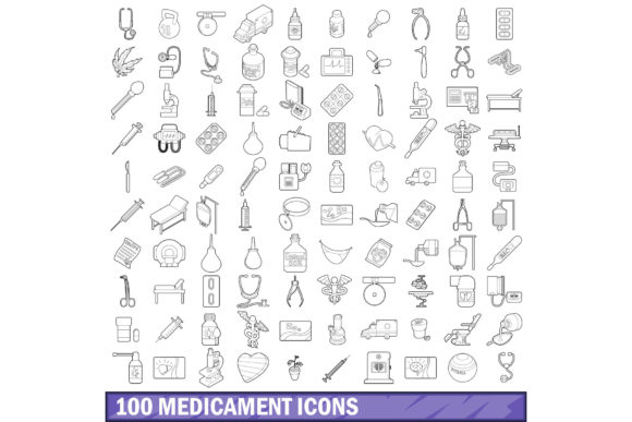Download 100 Medicament Icons Set, Outline Style - Medicament Collection