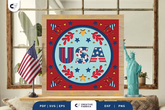Download Patriotic American Home 3D Paper Cut - Premium Bundle